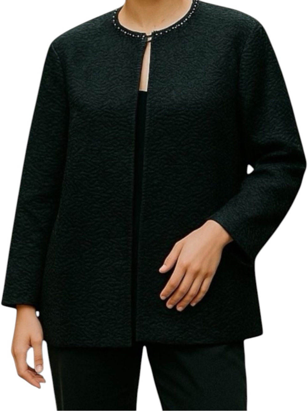 Beaded Black Faux Fur MobWife Glam Chic Jacket Coat  NWOT Size 16